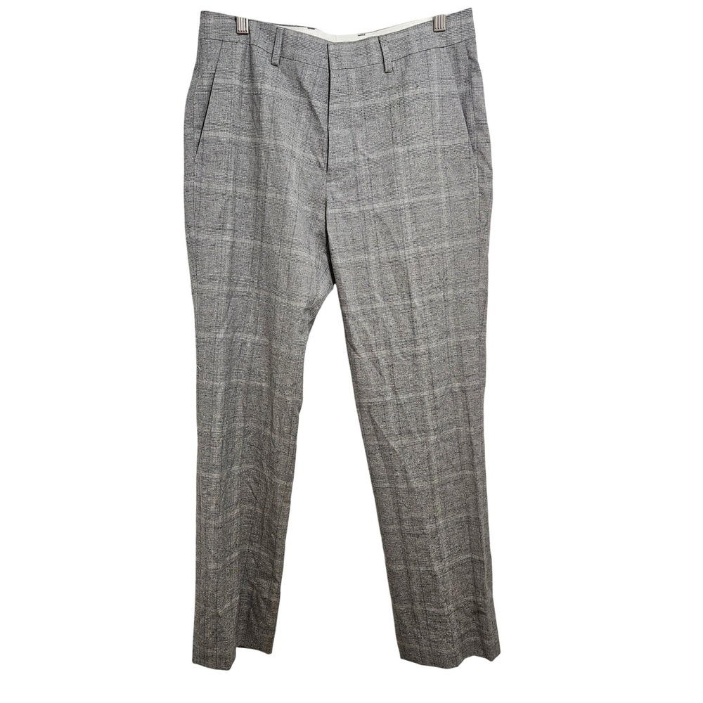 Bonobos Pants Marzotto Italian Wool Silk Slim Glen Plaid Dress Slacks Grey 31x34